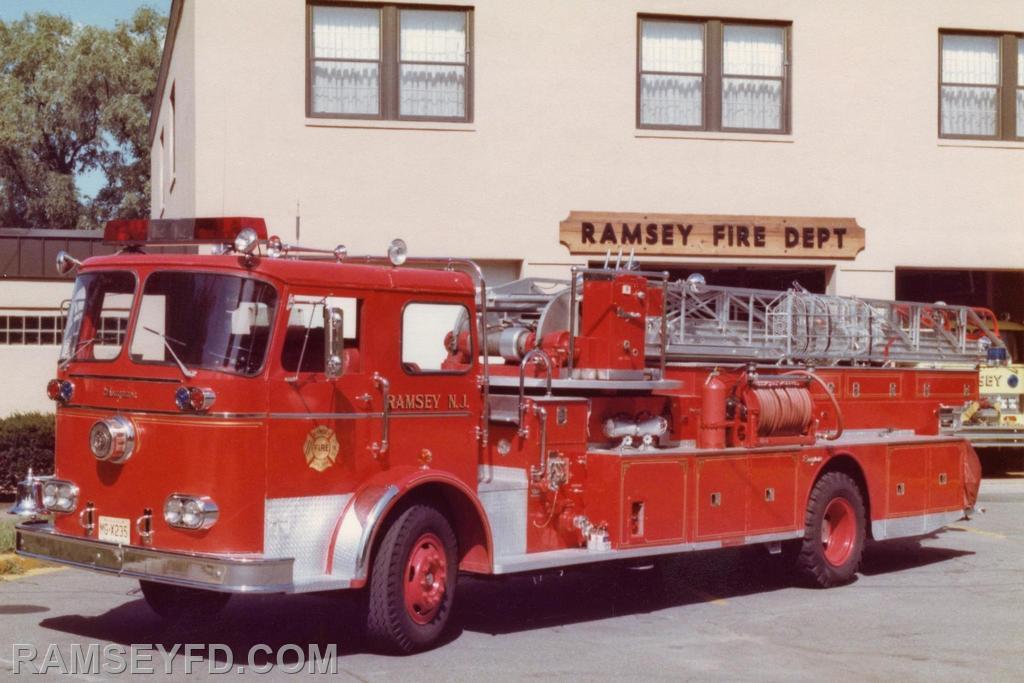 1963 Seagrave 85’ mid mount aerial truck. 250 GPM pump. Served Ramsey till 1982 and then served Watertown Ct.